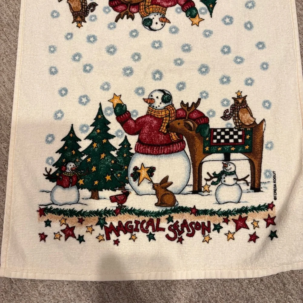 Vintage Teresa Kogut “Magical Season” Snowman Winter Christmas Hand Towel